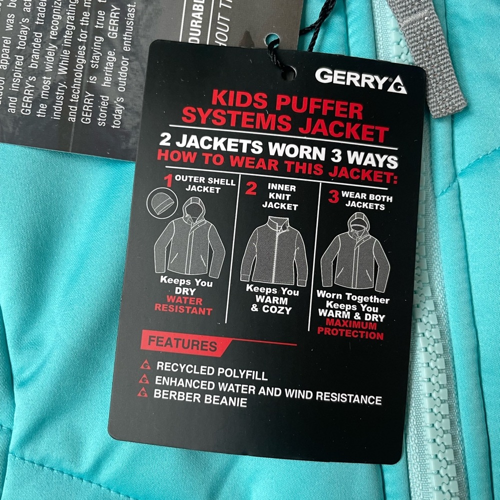 GERRY 3-in-1 Kids Puffer Systems Jacket - Coat/Fleece/Beanie 2T - Picture 4 of 9